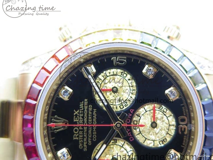 MiroTime 0306 Daytona 116589RBOW YG Rainbow Crystal BLF Best Edition Black Dial on YG Bracelet A SmoothTexture 3175